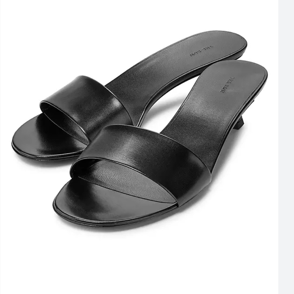 The Row Combo Kitten Black Leather Kitten Heels
